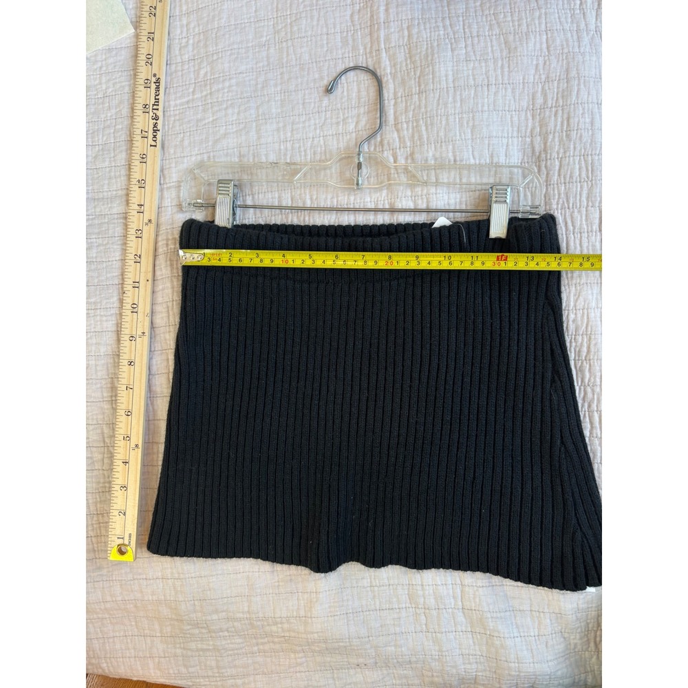 Black Ribbed Knit Mini Skirt Stretch Bodycon Pull On Size Large